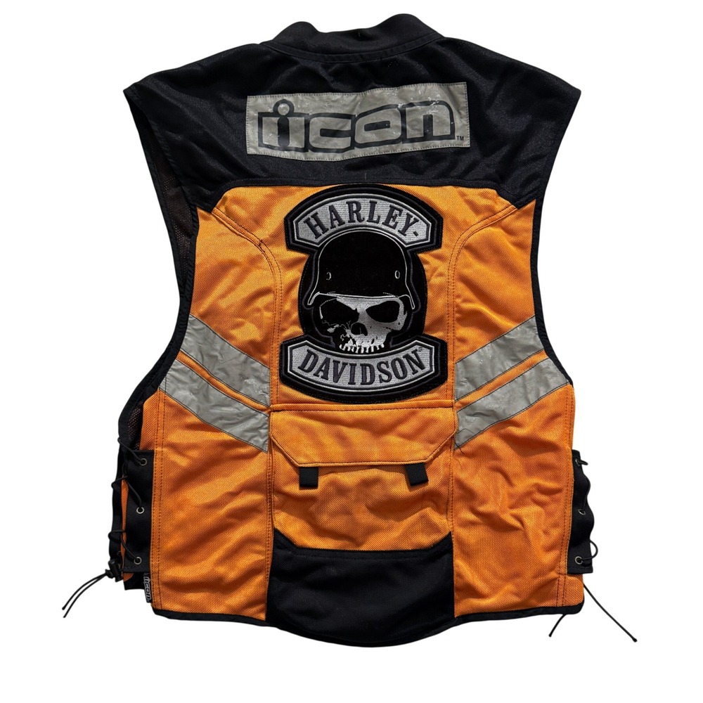 Vintage Icon Mil-Spec Motorcycle Vest Harley Davidson Skull Patch Super Size